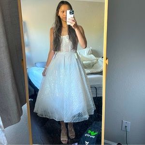 BRONX AND BANCO MADEMOISELLE BRIDAL CORSET SEQUINED MIDI DRESS (WHITE)